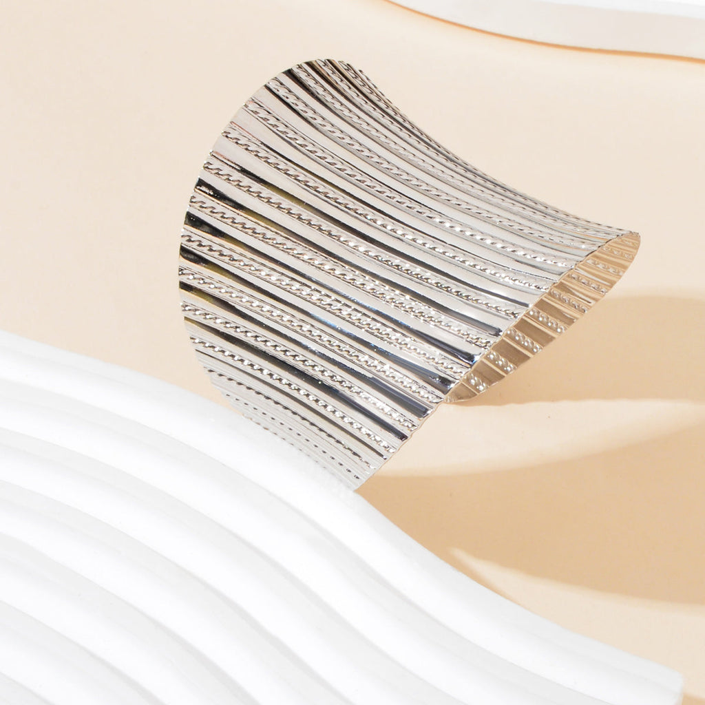 Party Dance Accessories Exaggerated Silver Ripple Wide Geometric Cuffs Bangle for Women